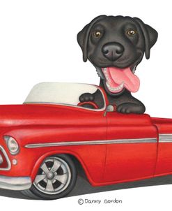 Black Lab in Red Truck