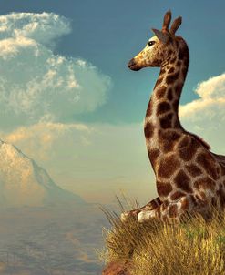 Giraffe And Distant Mountain