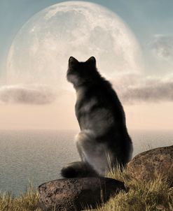 Wolf Watching The Moonrise