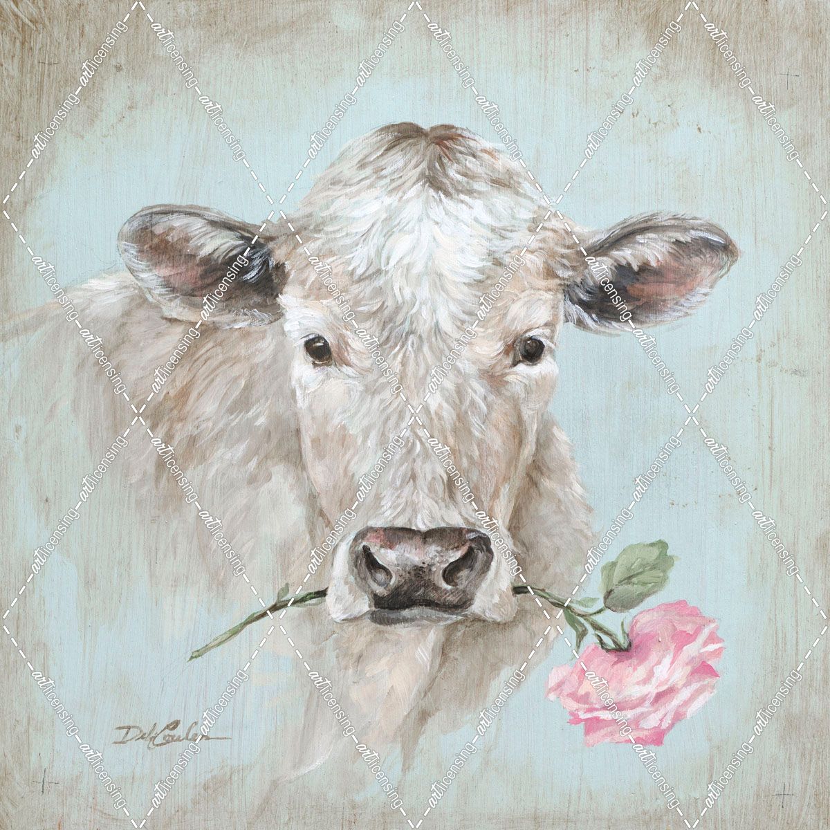 White Cow with Rose
