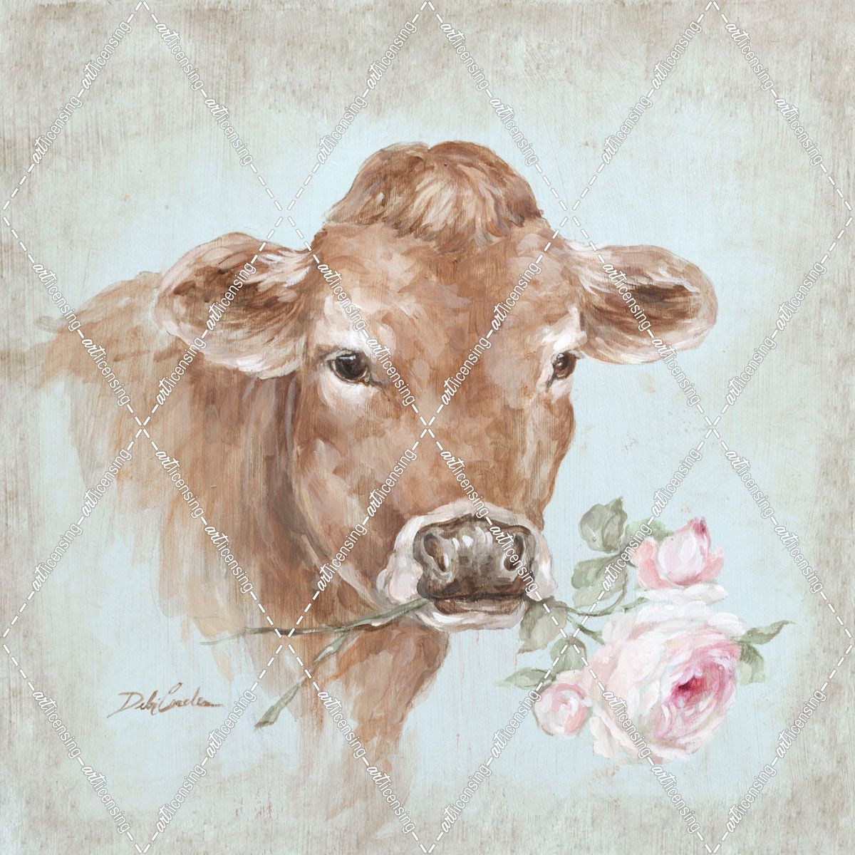 Brown Cow with Rose