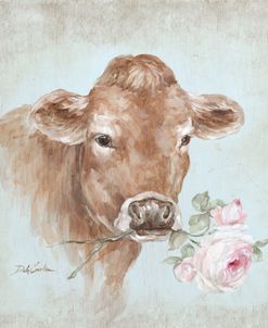 Brown Cow with Rose