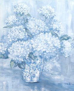 White Hydrangeas in Blue and White Vase