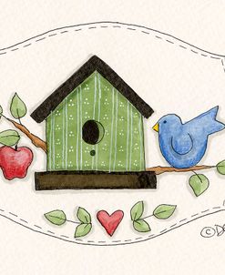 Green Birdhouse With Bird