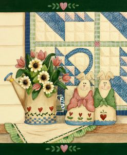 Bunnies, Watering Can With Quils