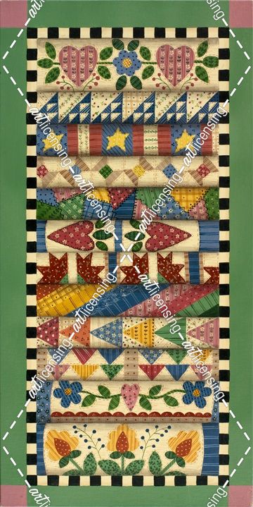 Stack Of Quilts With Light
Green Border 1