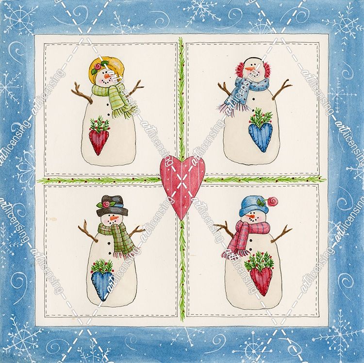 Four Snowmen With Heart Pockets