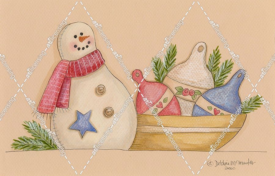 Snowman With Bowl Of Ornaments