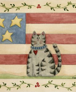 Grey Cat With Flag Background