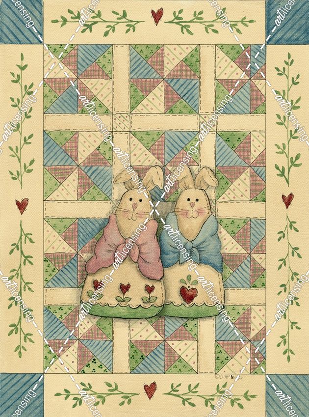 Fabric Bunnies With Quilt – A