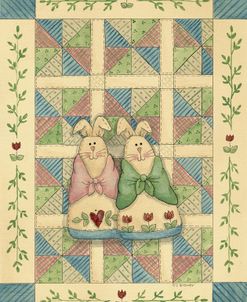 Fabric Bunnies With Quilt – B
