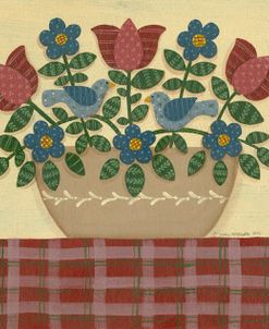 Red & Blue Flowers With Red Tablecloth
