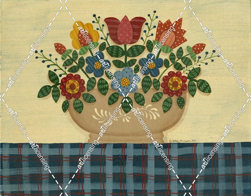 Multi-Colored Flowers With Dark Blue Tablecloth