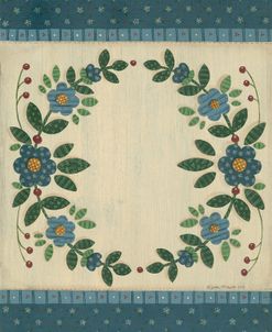 Circle Of Blue Quilt Flowers With Dark Blue Border