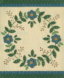 Circle Of Blue Quilt Flowers With Green Border