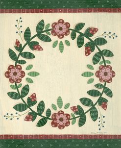 Circle Of Red Quilt Flowers With Green Border