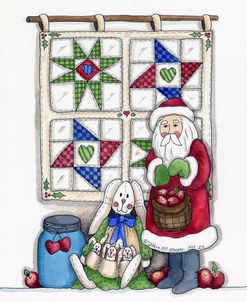 Santa With Quilt & Bunnies