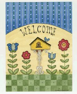 Welcome W/Flowers & Birdhouse