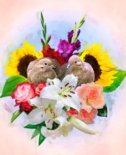 Doves in a Flower Bouquet