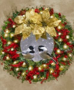 Chickadees in a Christmas Wreath