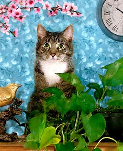 Cat Still Life With Bird Figurine