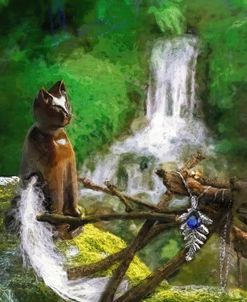 Cat Figurine With Feather And Pendant