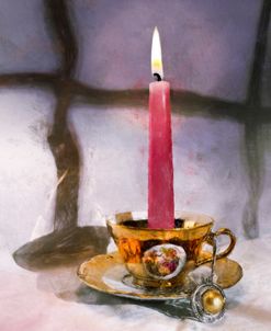 Gold Teacup And Pink Candle