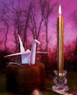 Origami Crane And Gold Candle Still Life