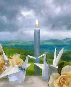 Origami With Candle In An Atmospheric Landscape
