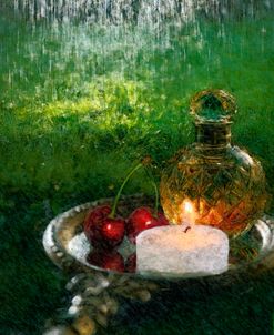 Rainy Still Life With Cherries And Candle
