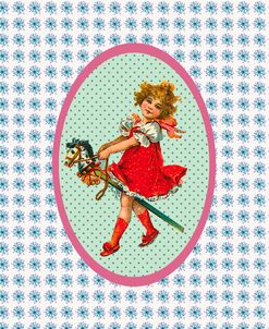 Vintage Christmas Girl With Hobby Horse