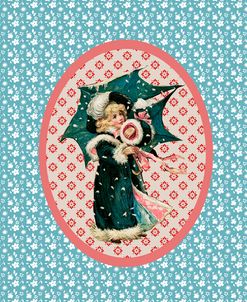 Vintage Christmas Card Girl With Umbrella 2