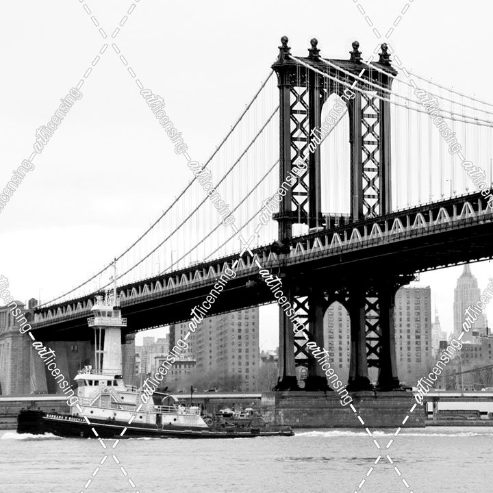 Manhattan Bridge with Tug Boat (b/w)