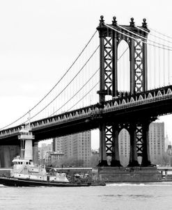 Manhattan Bridge with Tug Boat (b/w)