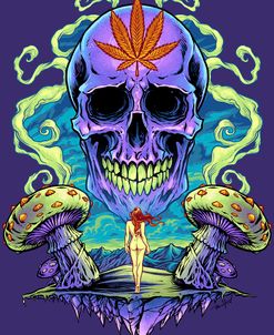 Purple Cannabis Skull With Mushrooms