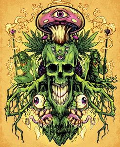 Marijuana Skull and Mushrooms