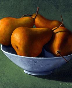 Four Pears In A Blue Bowl
