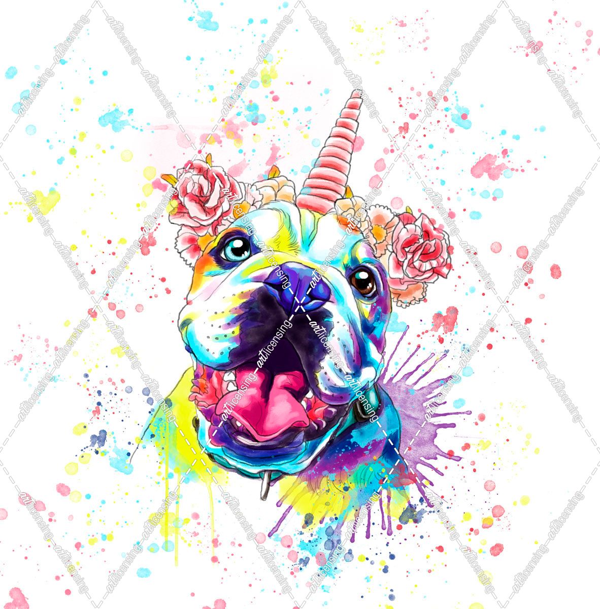 Colorful Watercolor English Bulldog 2