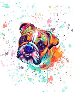 Colorful Watercolor English Bulldog