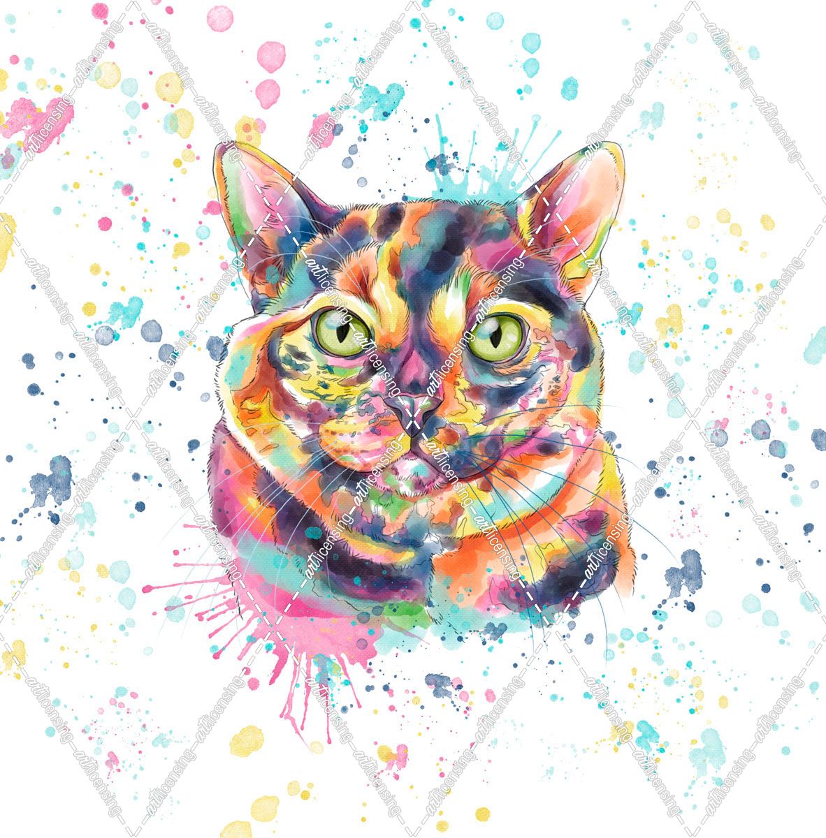 Colorful Watercolor Calico Cat
