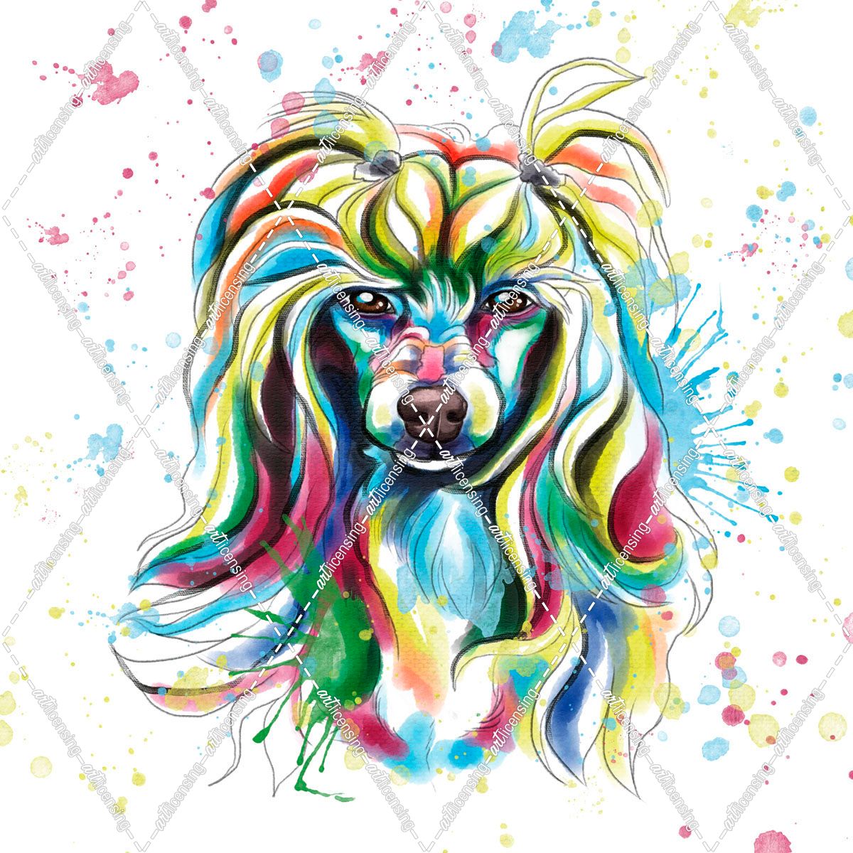 Colorful Watercolor Chinese Crested