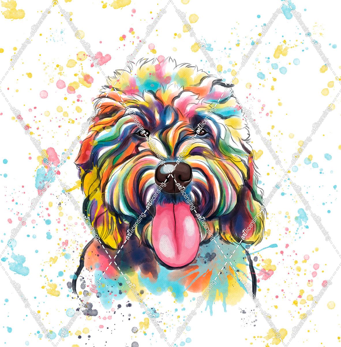 Colorful Watercolor Goldendoodle 4