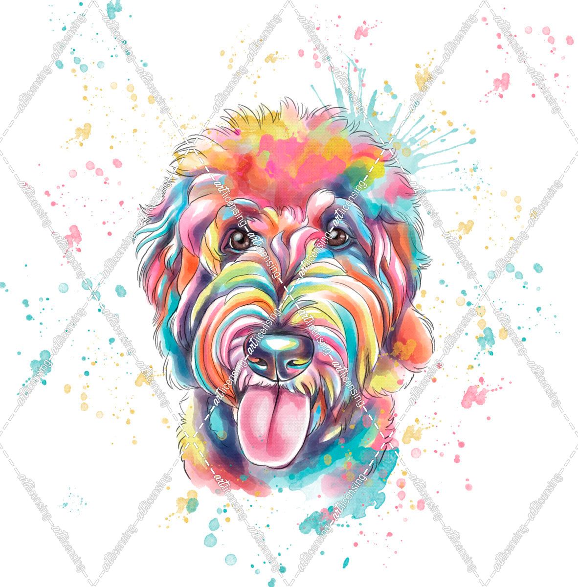 Colorful Watercolor Goldendoodle