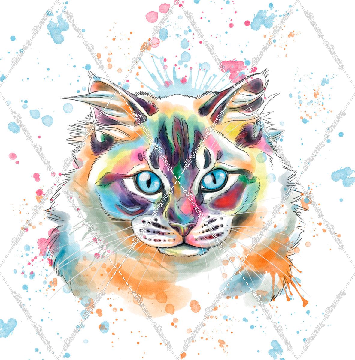 Colorful Watercolor Himalayan Cat