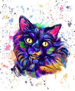 Colorful Watercolor Long Haired Cat