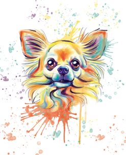 Colorful Watercolor Long Haired Chihuahua