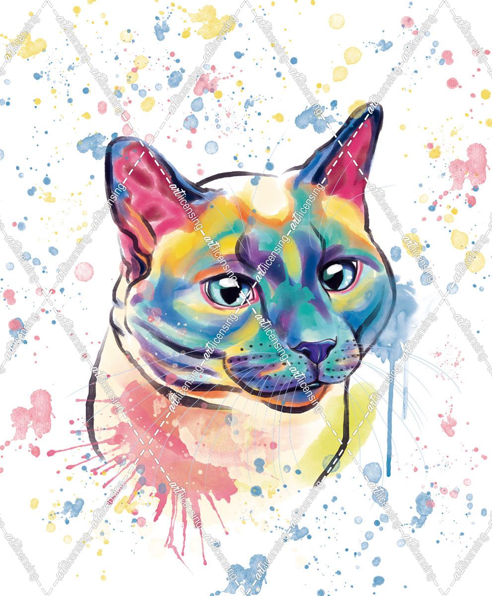 Colorful Watercolor Siamese Cat