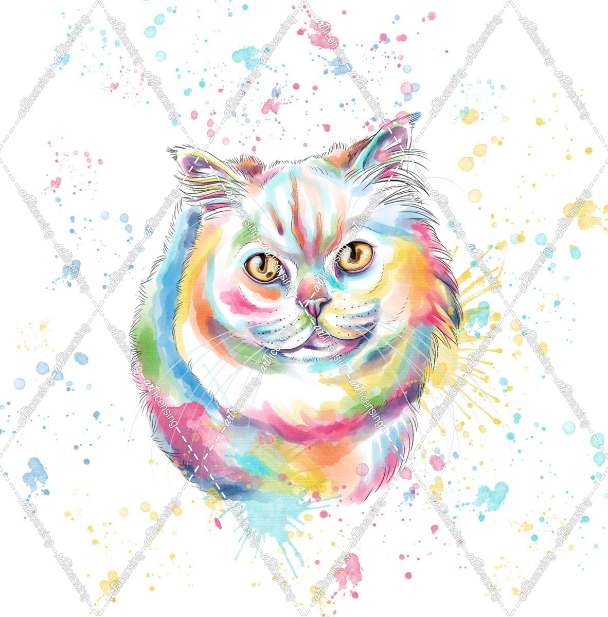 Colorful Watercolor Persian Cat