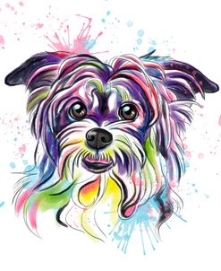 Colorful Watercolor Yorkshire Terrier