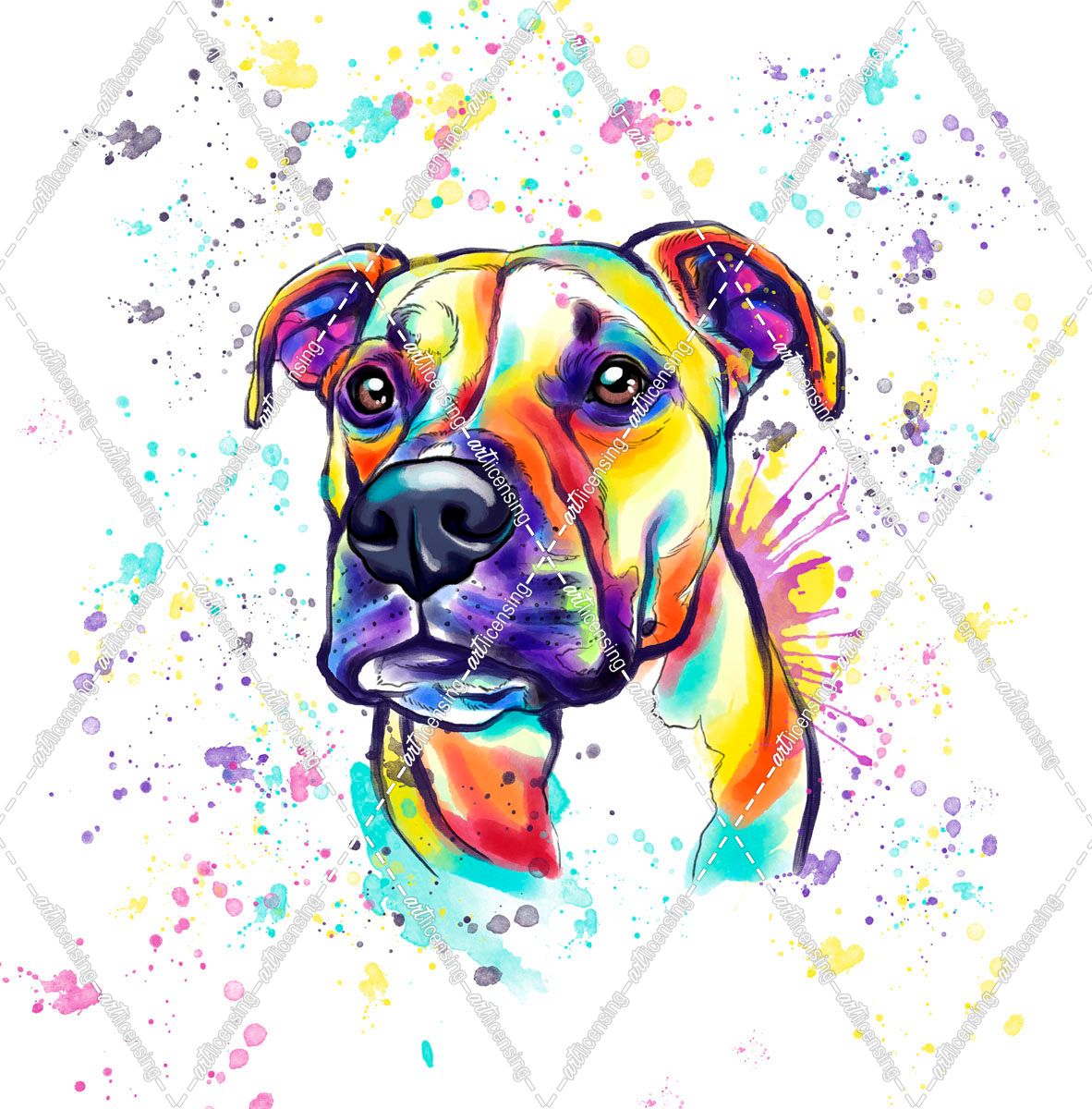 Colorful Watercolor Staffordshire Terrier 2